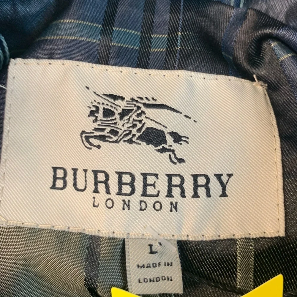 Burberry Blue and Green Plaid Double-Breasted Peacoat Sz large girls